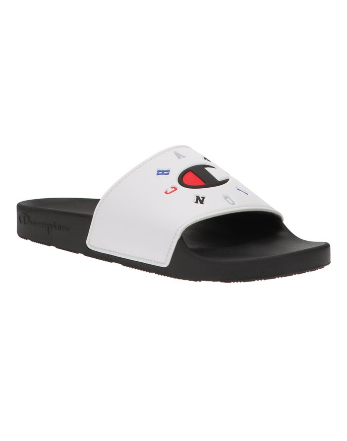 Champion Mens Slides NZ - Ipo White/Black ( 1543-RDJPF )